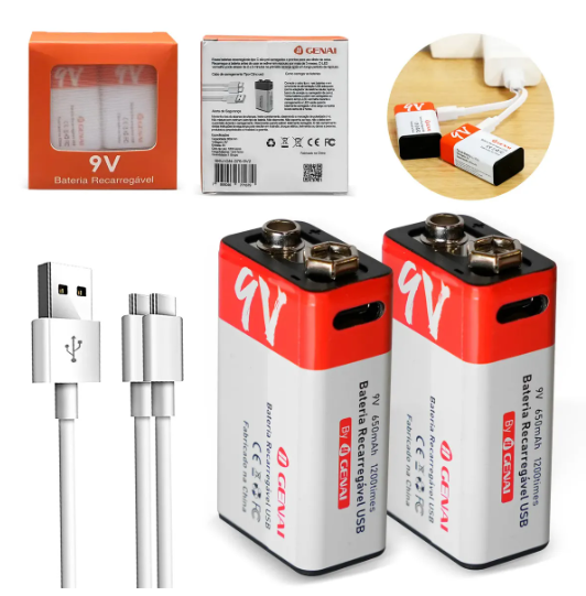 Baterias de 9v. Recarregáveis